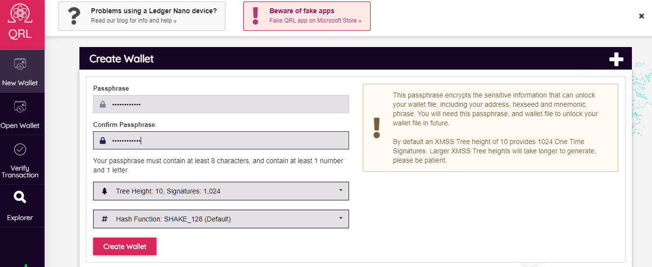 Createing QRL Wallet