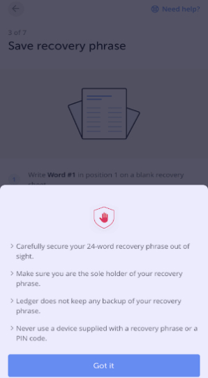 Ledger live setup step 7